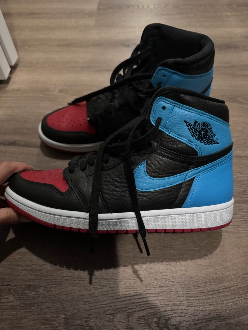 Jordan High-Top Sneakers in Black, Red & Blue